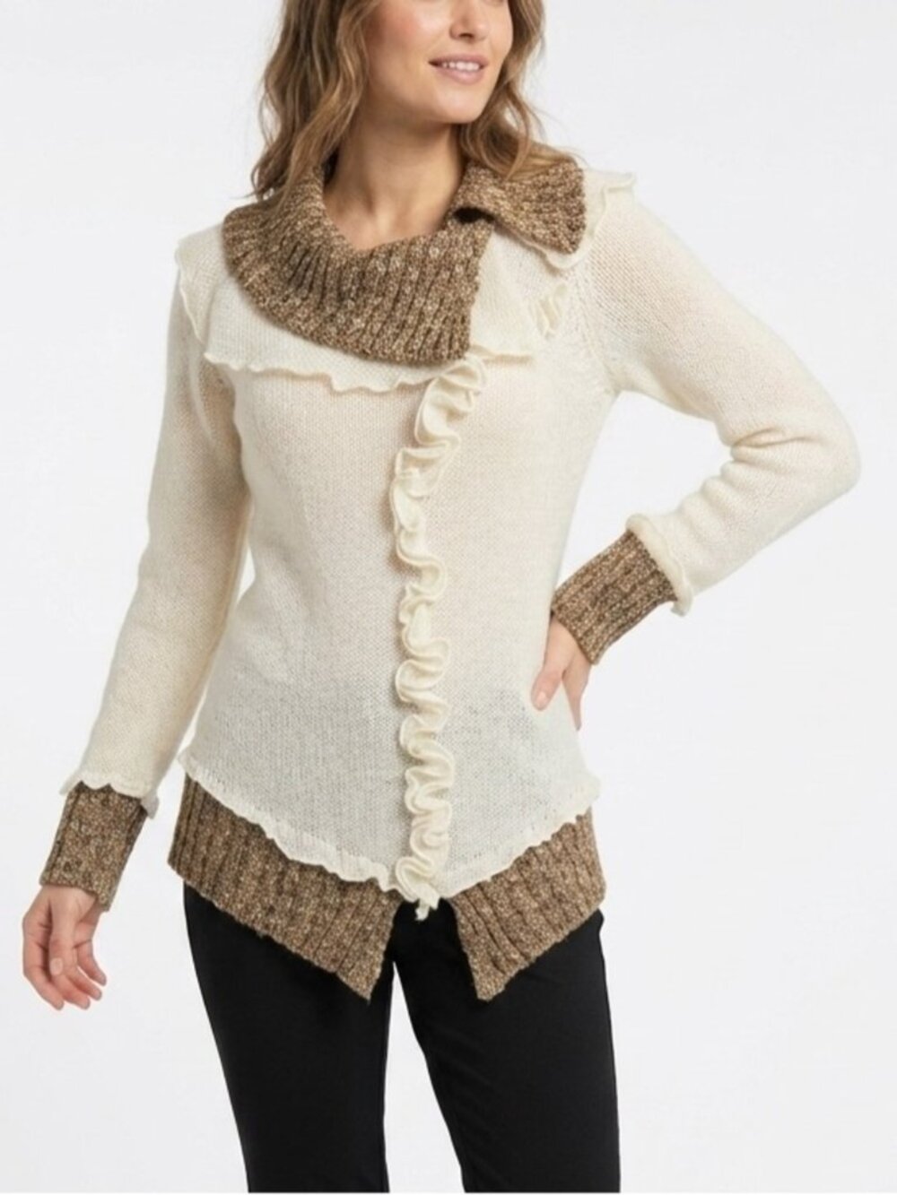Alison Sheri Asymmetrical Ruffle Mohair-Blend Knit Sweater Small - 556